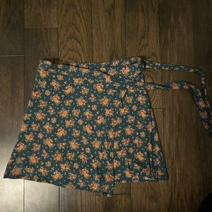 American Eagle Green Floral Wrap Mini Skirt
